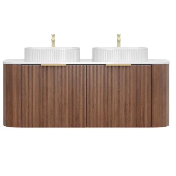 Artis PVC Fluted Curved Waterproof Single Drawer With Hidden Smaller Top Drawer Wall Hung Bathroom Vanity Prime Oak