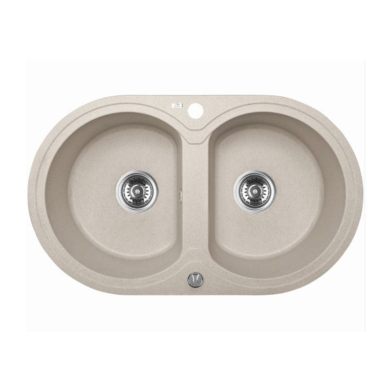 Laveo Dafne Beige Granite Double Bowl Stone Kitchen Sink 470*780*204mm(including Space Saving Siphon and Click-clack Plug)