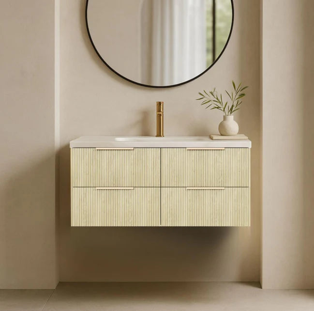 Eden PVC Fluted Waterproof  Wall Hung Bathroom Vanity  Classic Oak