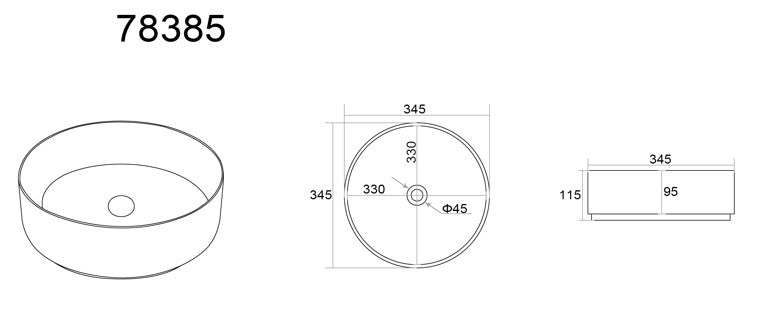 Ollia Above Counter Basin 345*345*115 Gloss white with clay Line Art Pattern
