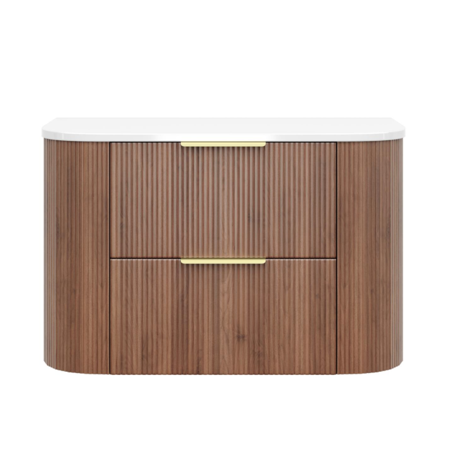 Artis PVC Fluted Curved Waterproof Double Drawer Wall Hung Bathroom Vanity Prime Oak