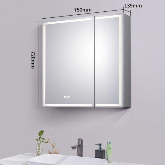 750*720*139mm Silver Brushed Rectangular LED Mirror Shaving Cabinet(Double Doors,Anti-Fogging) - Living and Bathroom