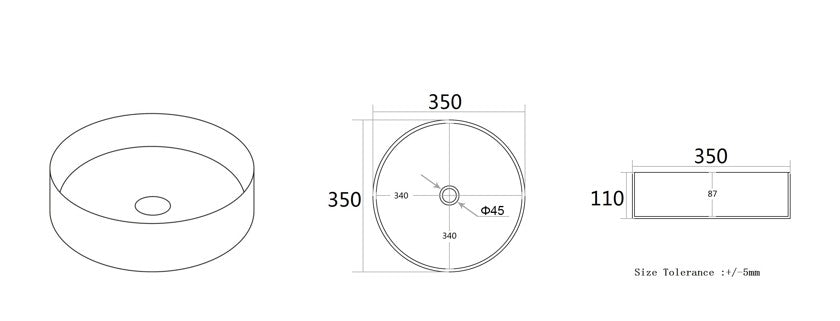 Olley Above Counter Basin 350*350*105 Matte Black