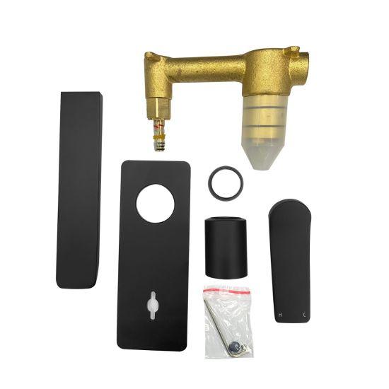 RUSHY Series Square Black Wall Mixer with Spout(color up)(with extension) - Living and Bathroom