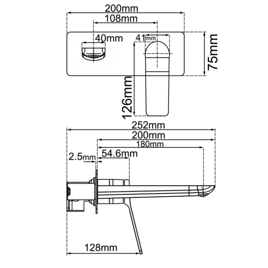 RUSHY Series Square Black Wall Mixer with Spout(color up)(with extension) - Living and Bathroom