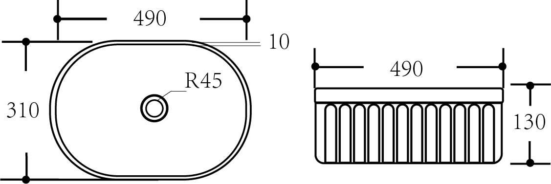 Ellips Fluted  Above Counter Basin 490*310*130 Matte Black