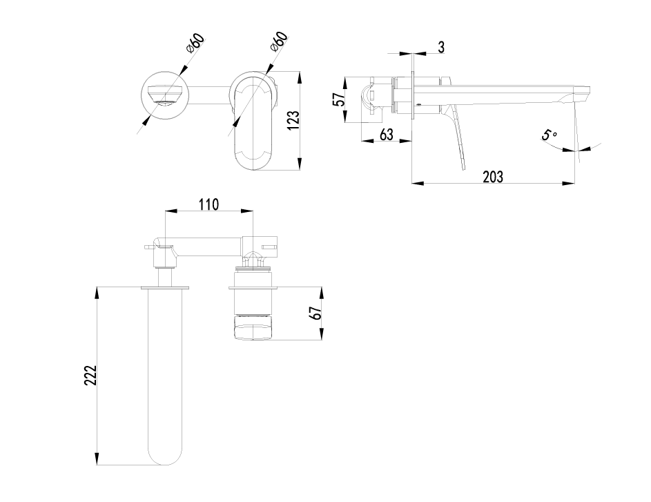 Ikon Sulu II Wall basin Mixer with Spout Seperate Plate Trim Kits Brushed Gold