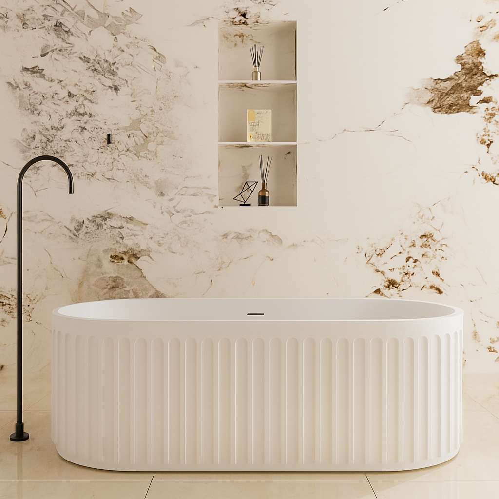 CETO Cascade 1700mm Cast Stone Solid Surface Bathtub Matt White