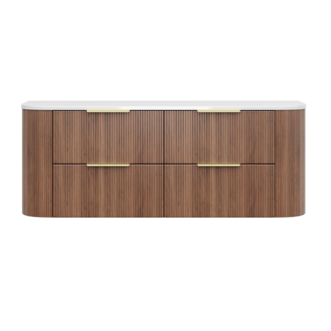 Artis PVC Fluted Curved Waterproof Double Drawer Wall Hung Bathroom Vanity Prime Oak