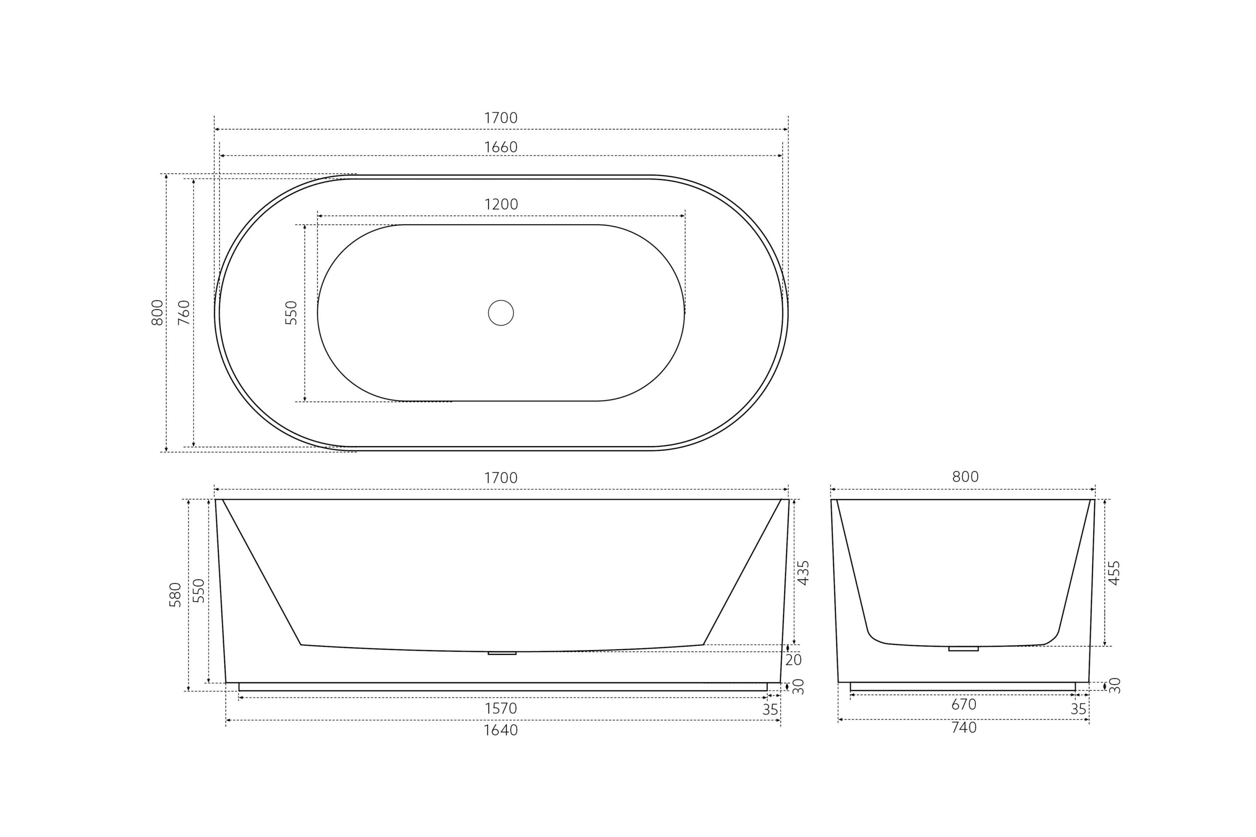 CETO Ally Groove 1700mm Freestanding Bathtub Matt Black