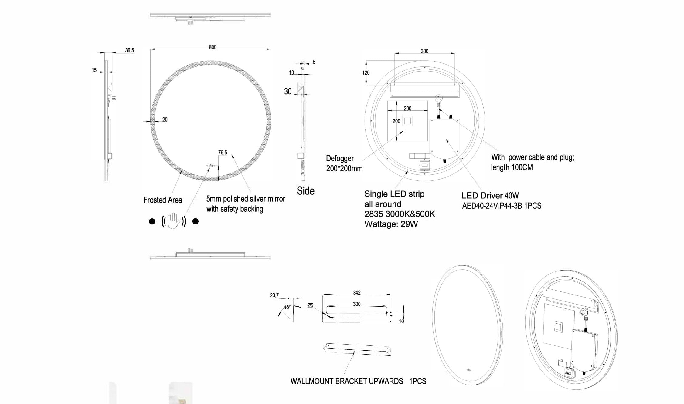 Luna Round Frameless Backlit LED Mirror