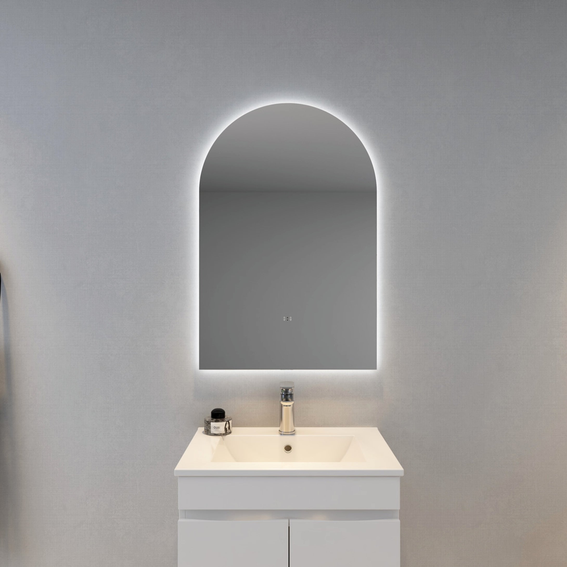 Aura 600mm Arch Frameless Backlit LED Mirror