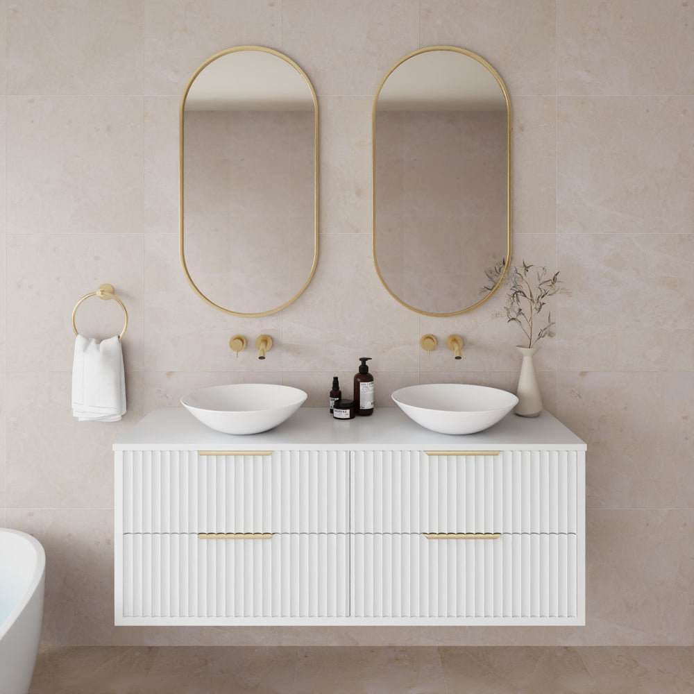 Rome PVC Fluted Waterproof  Wall Hung Bathroom Vanity  Matte White