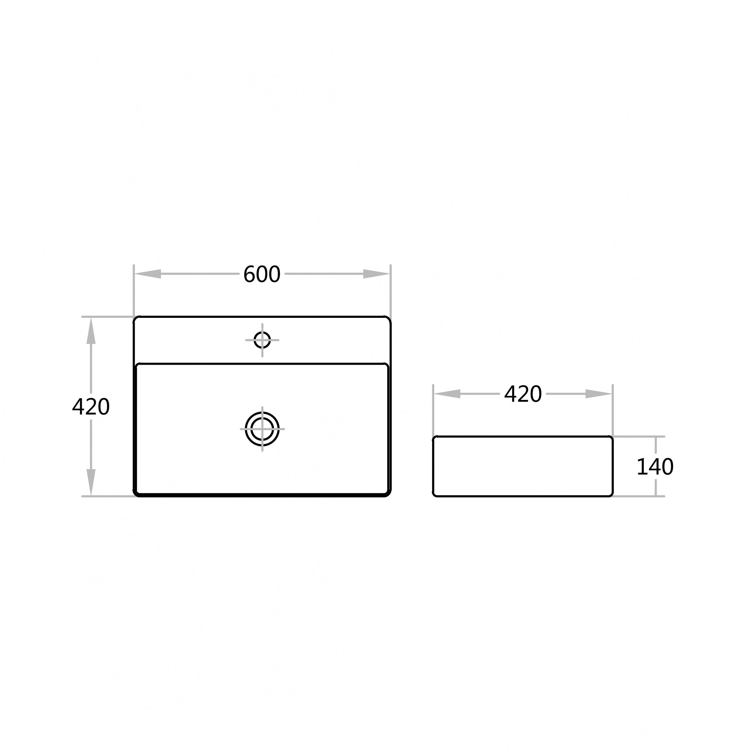 Ultra Slim Gloss White Fine Ceramic-Wall Hung/Above Counter Basin 600×420×140mm