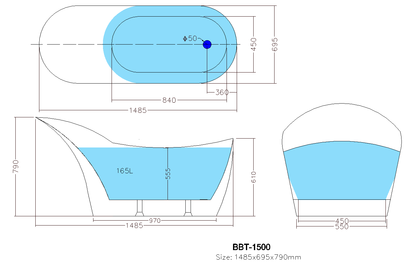 Bevel Freestanding Bathtub (Available in 1400mm, 1500mm and 1700mm)