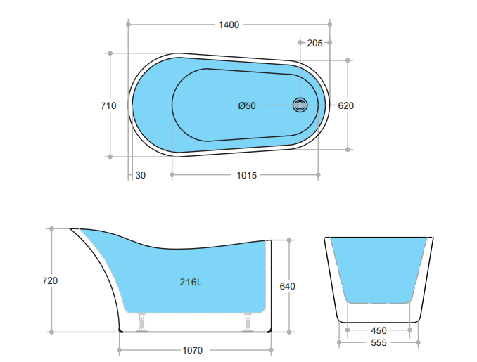 Bevel Freestanding Bathtub (Available in 1400mm, 1500mm and 1700mm)