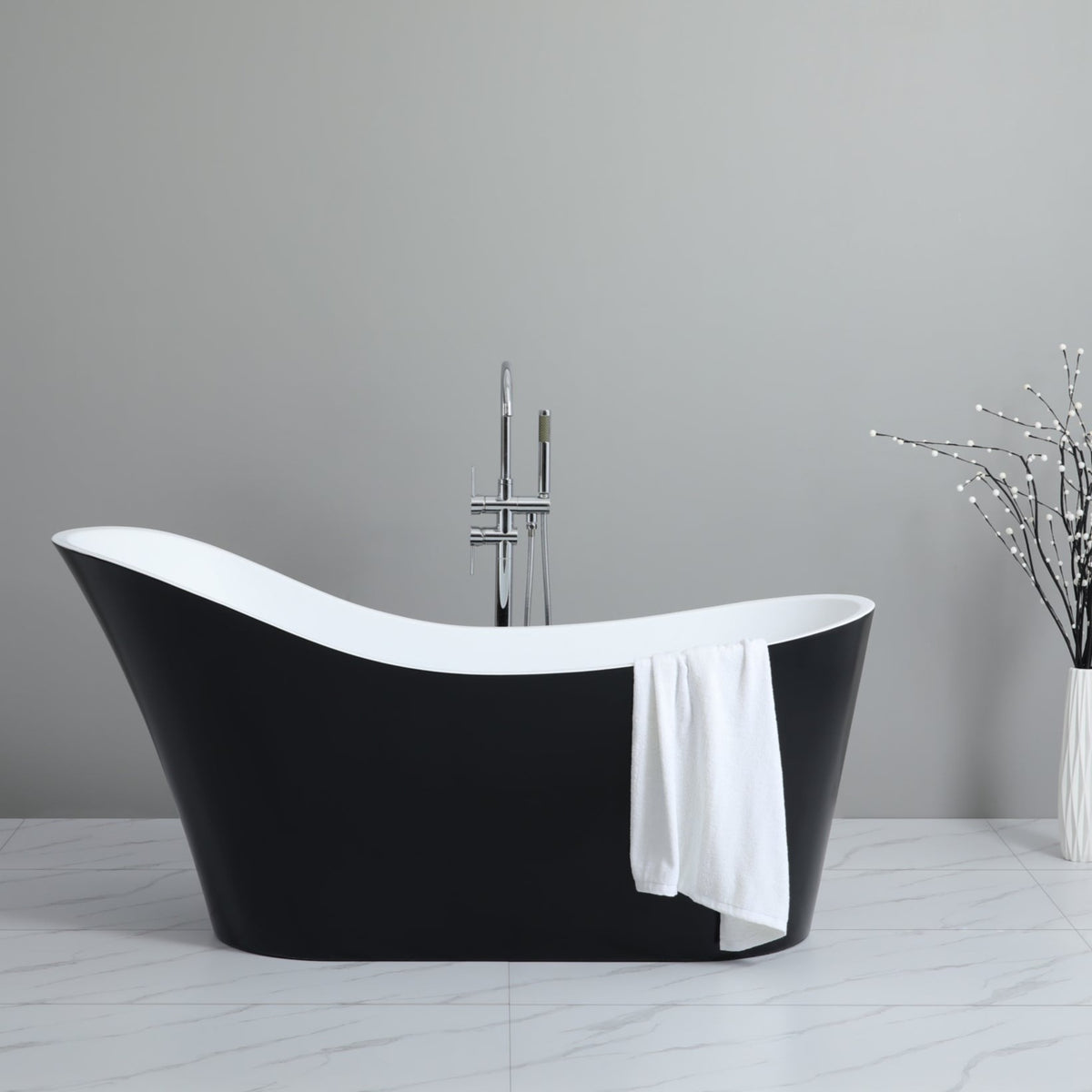 Bevel 1700mm Freestanding Bathtub Black & White