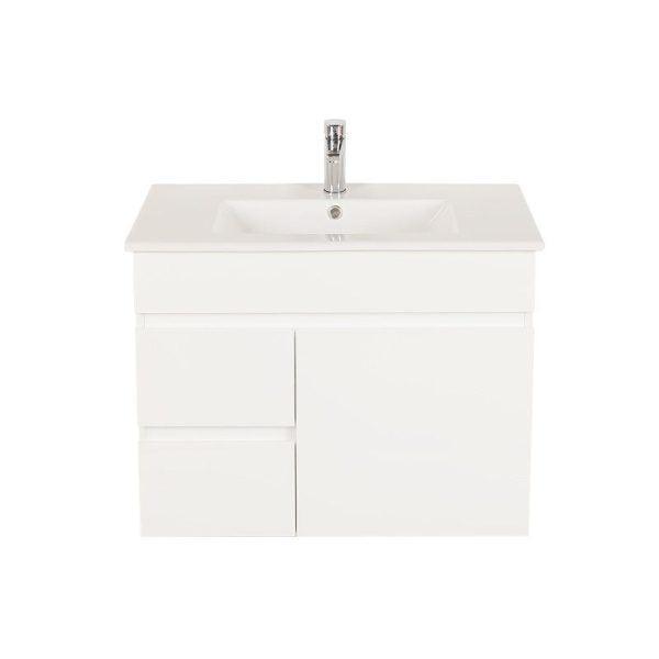 Gloss White BIANCA PVC 75cm Wall Hung Vanity Cabinet (LHD) - Living and Bathroom