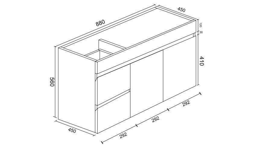 Gloss White BIANCA PVC 90cm Wall Hung Vanity Cabinet (LHD) - Living and Bathroom