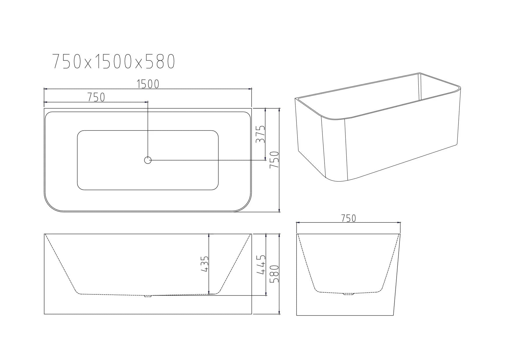 Bullion Ultra-Thin Back To Wall Bathtub