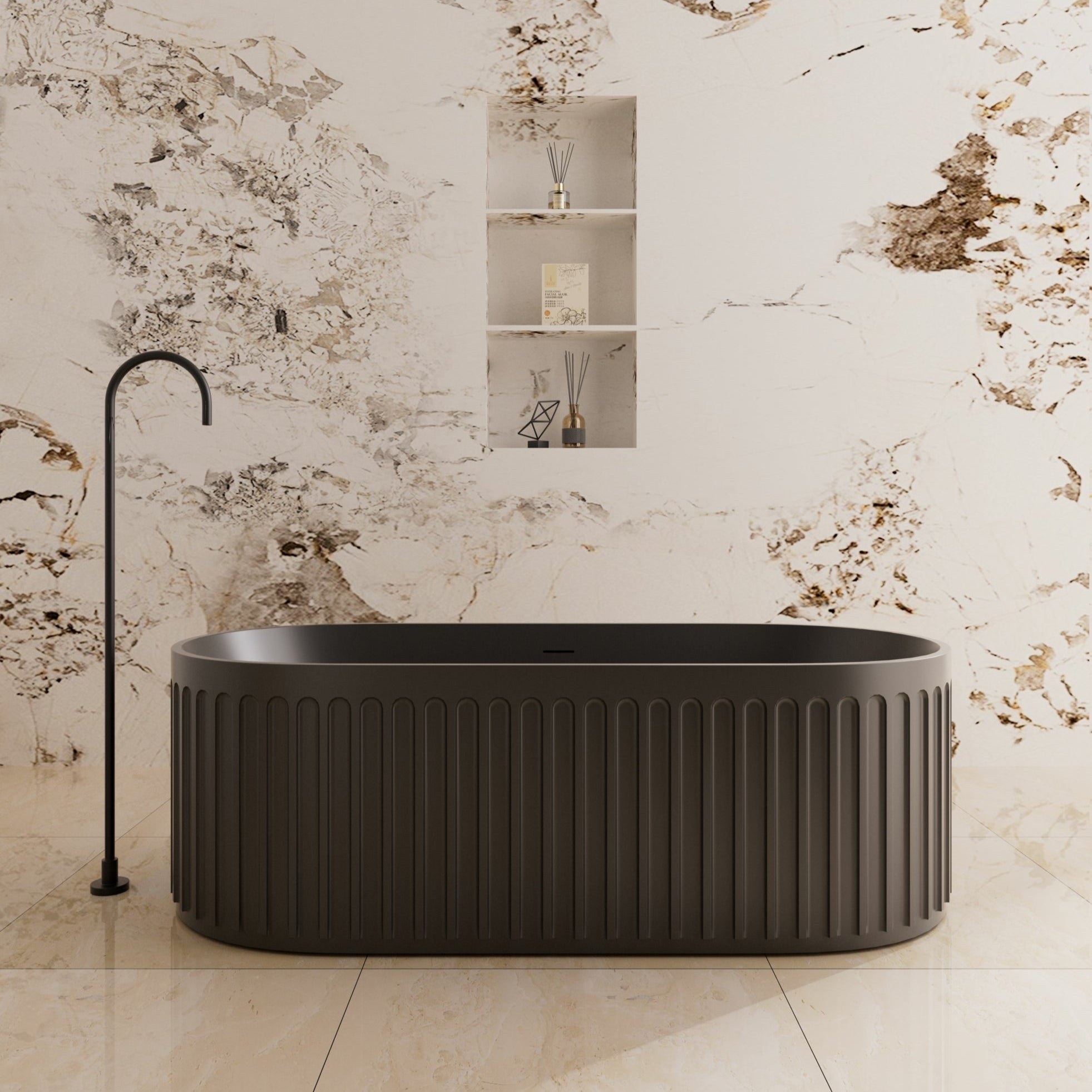 CETO Cascade 1700mm Cast Stone Solid Surface Bathtub Matt Black