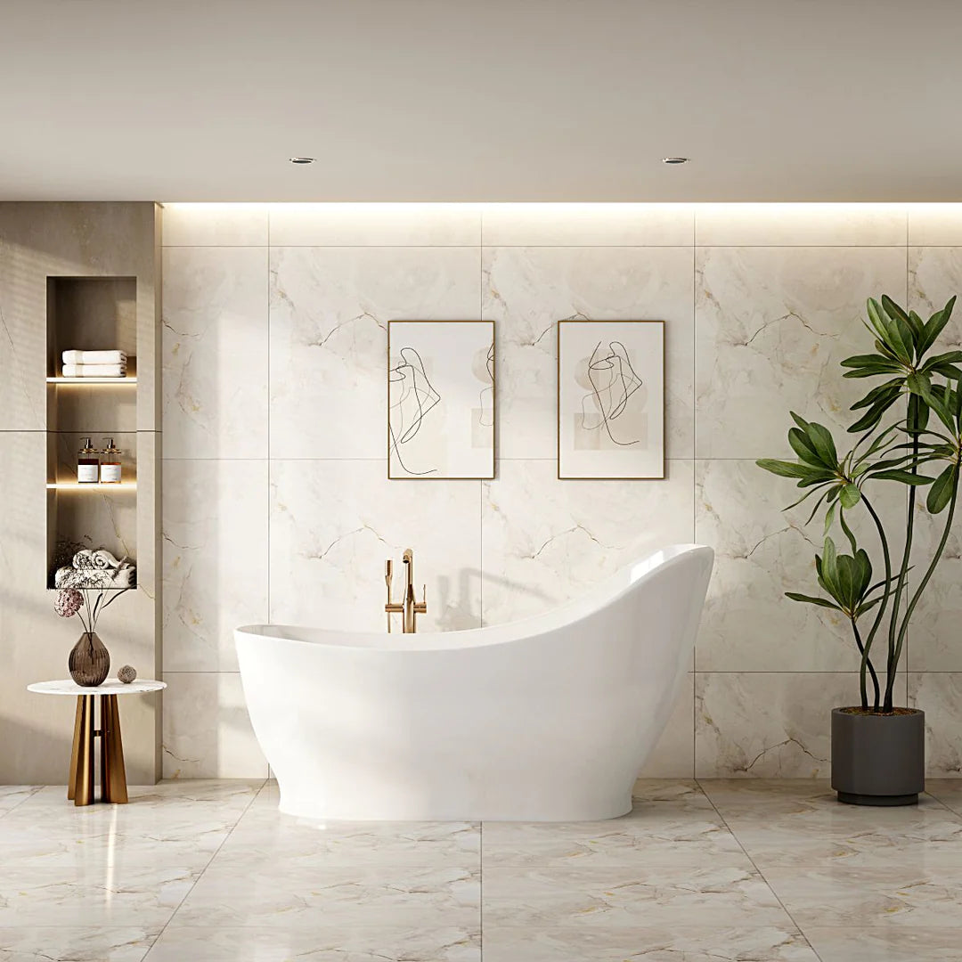 Clara 1700mm Freestanding Designer Gloss White bathtub - Living and Bathroom