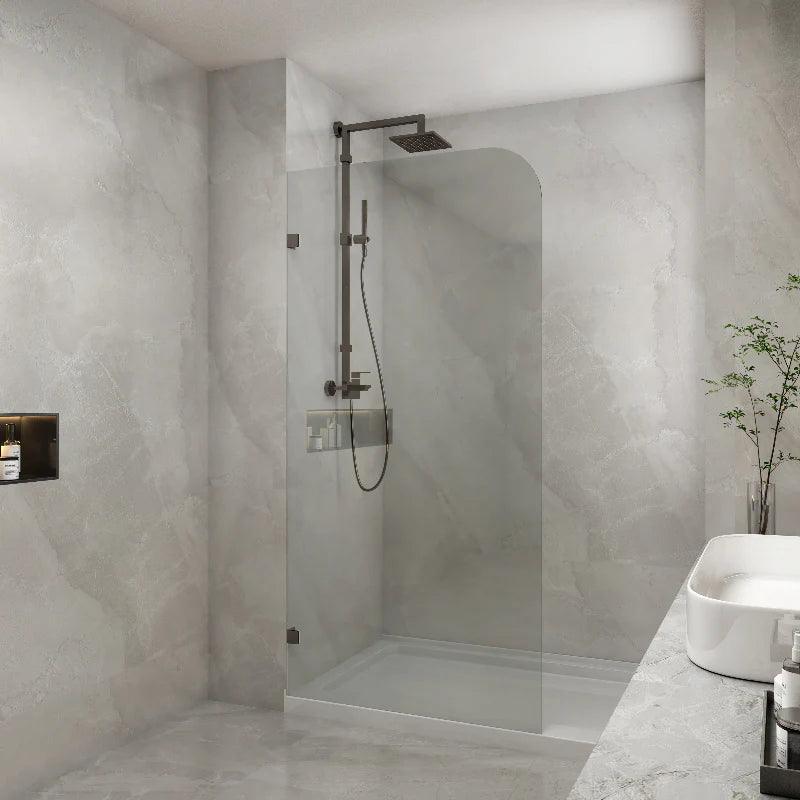 Frameless Fixed Panel Shower Screen Curved Edge Gun Metal - Living and Bathroom