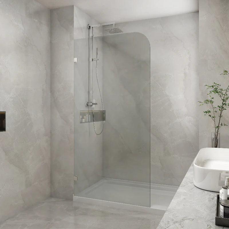 Frameless Fixed Panel Shower Screen Curved Edge Brushed Gold - Living and Bathroom