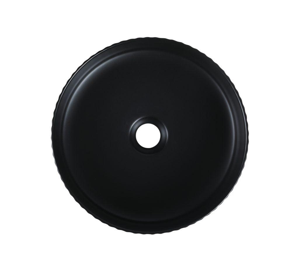 Cora Above Counter Fluted Matt Black Circle Basin (New Arrival) - Living and Bathroom