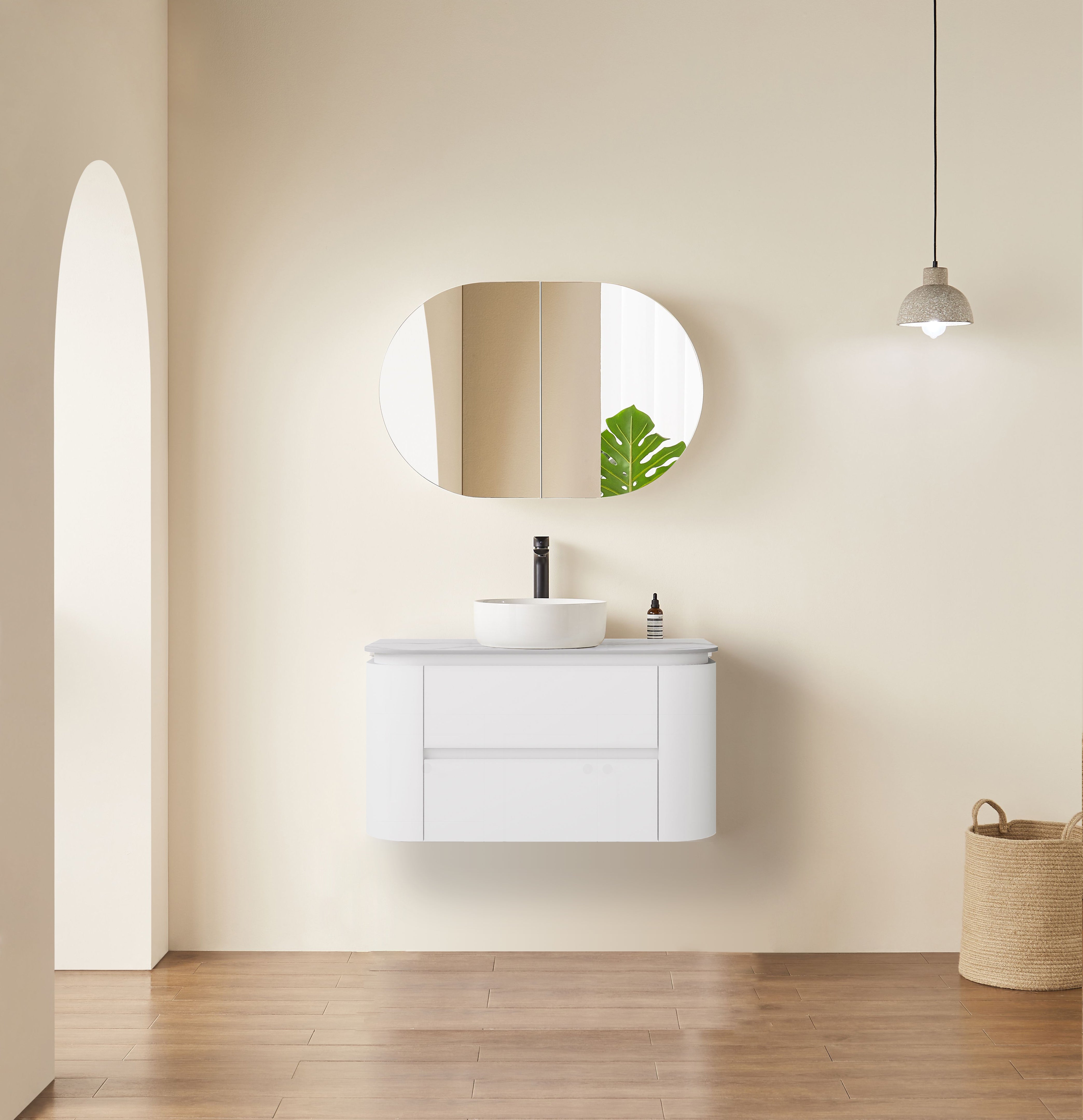 Devito Modern Curve Wall Hung Vanity PVC Cabinet Matte White