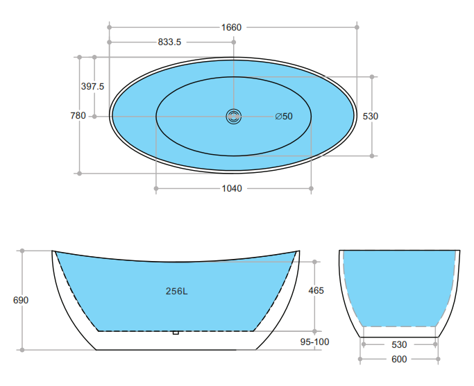 Evie Free Standing Bathtub Matt Black (Available in 1500mm and 1680mm)