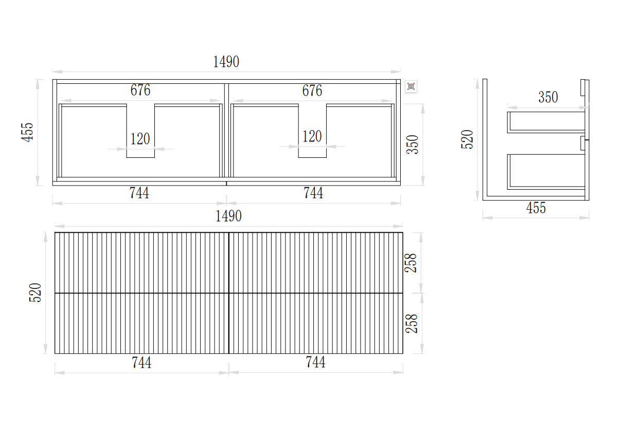 Eden PVC Fluted Waterproof  Wall Hung Bathroom Vanity  Classic Oak