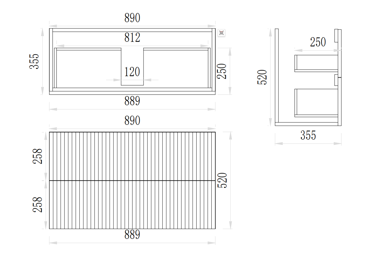 Eden Slim PVC Fluted Waterproof  Wall Hung Bathroom Vanity Classic Oak