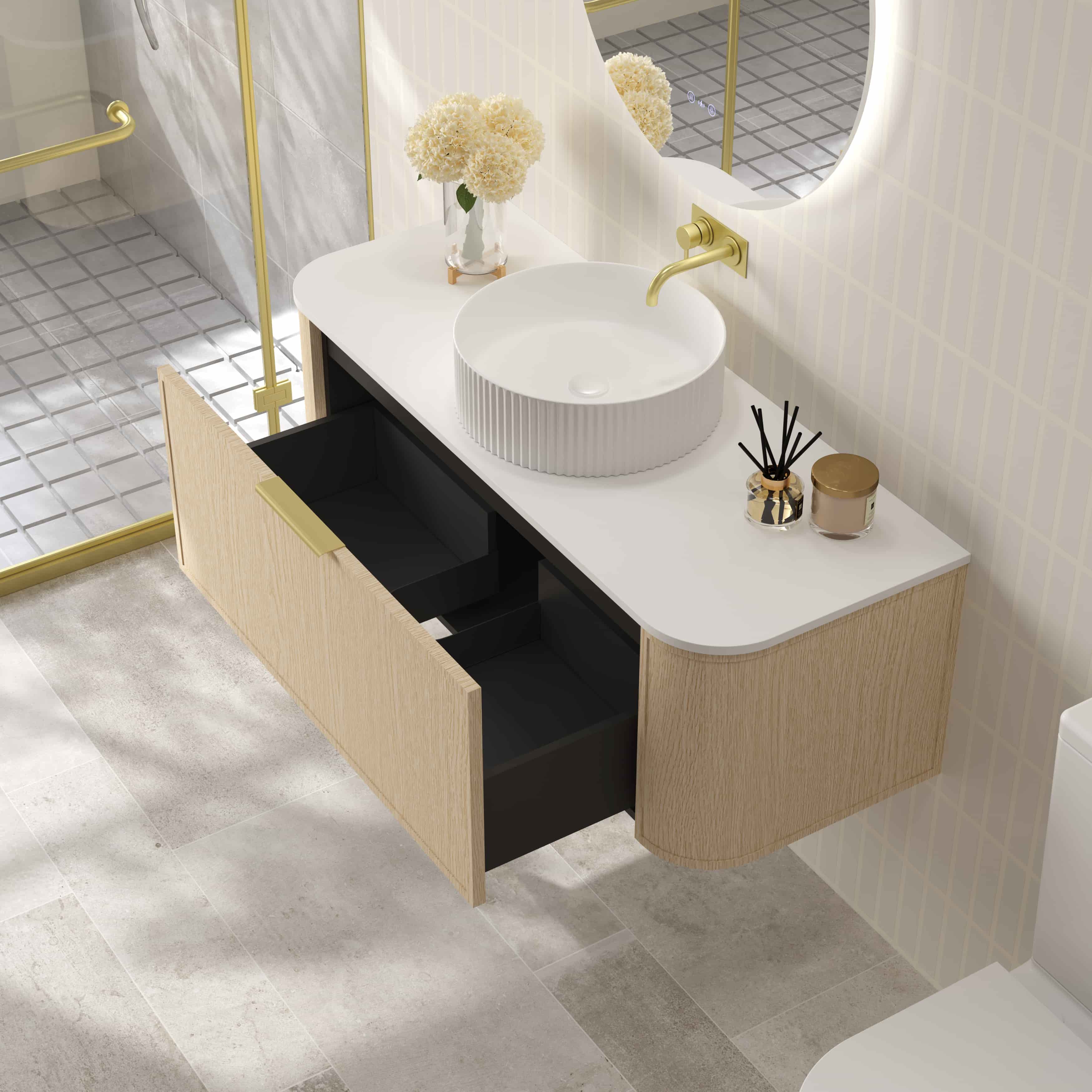 ELVA Curve Wallhung Vanity Natural Oak