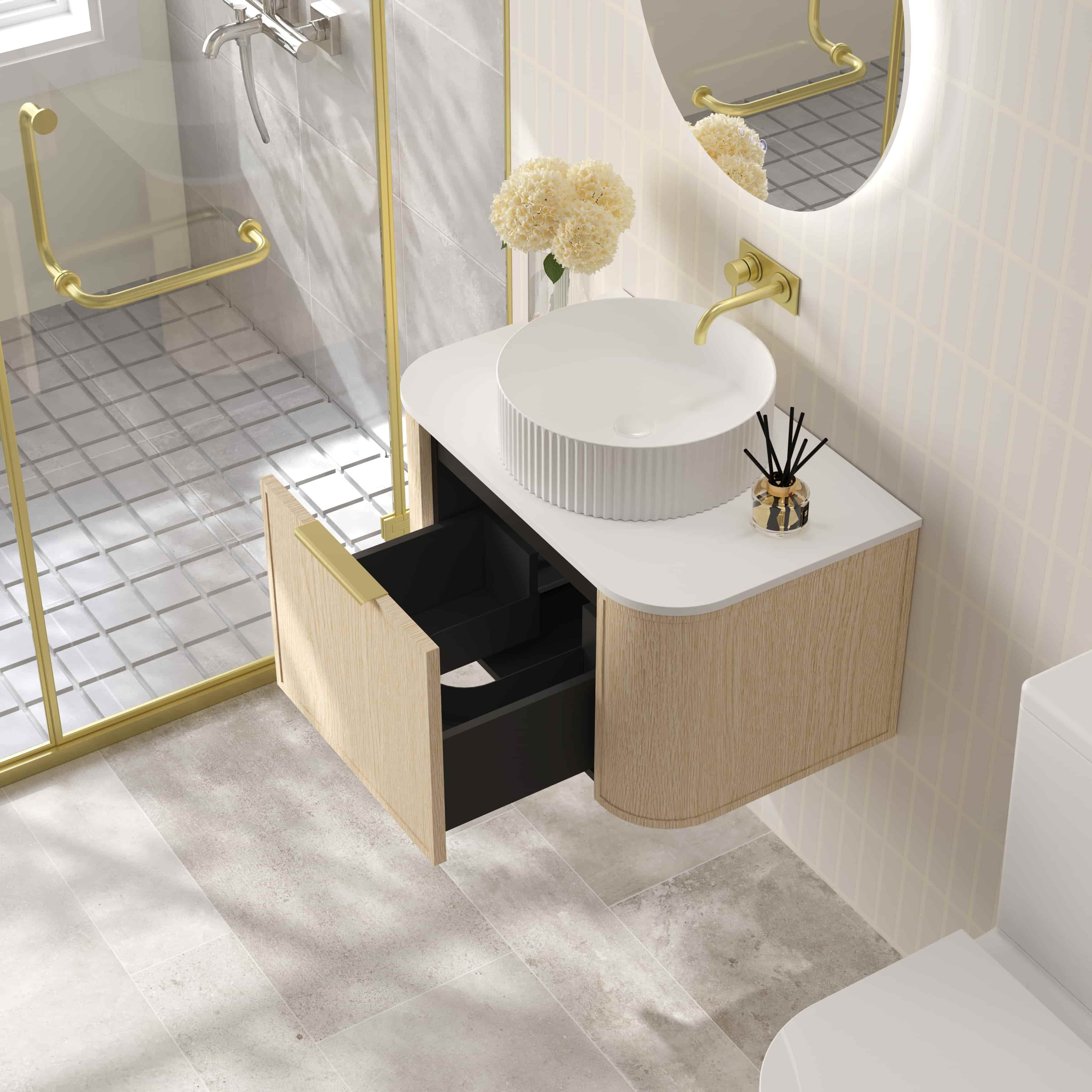 ELVA Curve Wallhung Vanity Natural Oak
