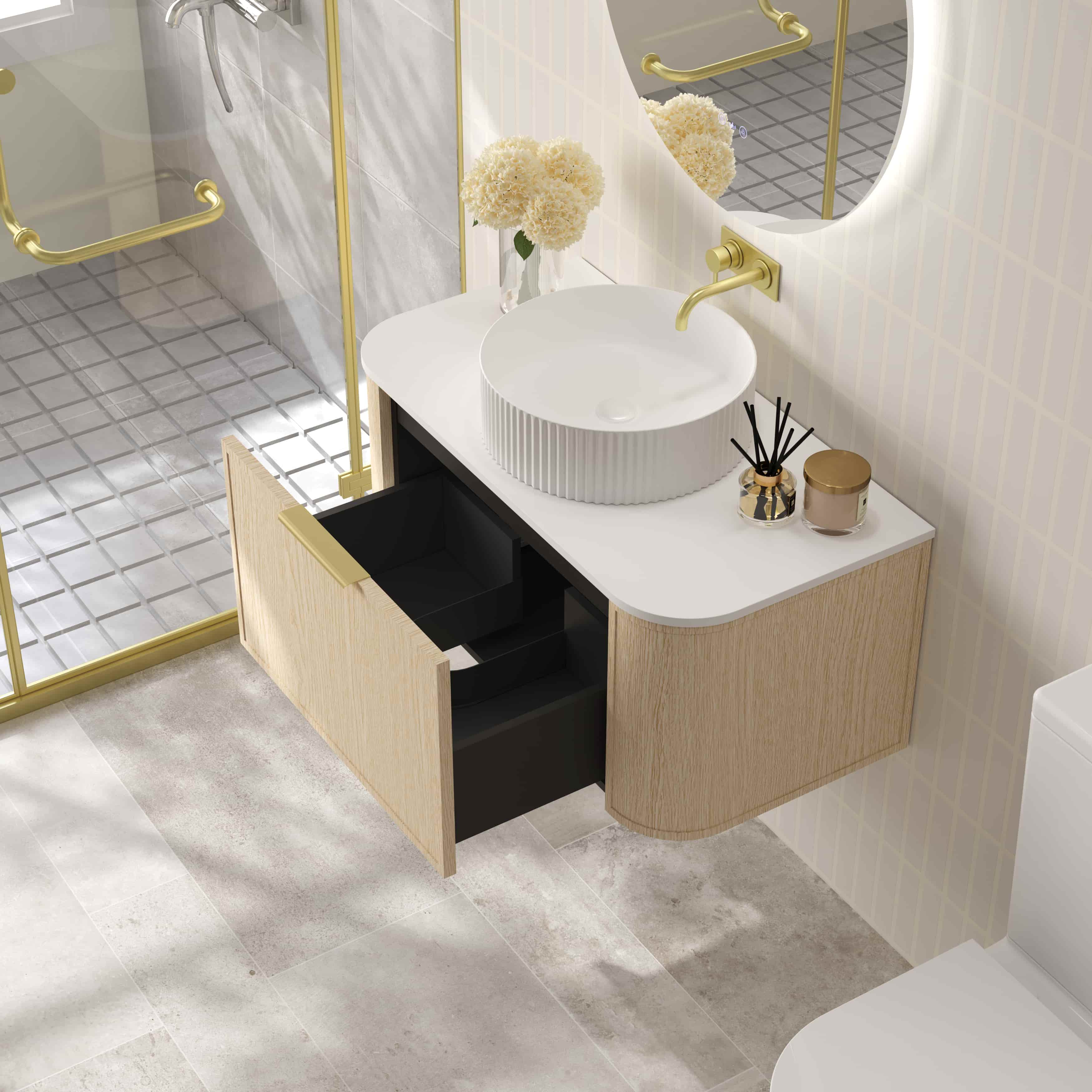 ELVA Curve Wallhung Vanity Natural Oak
