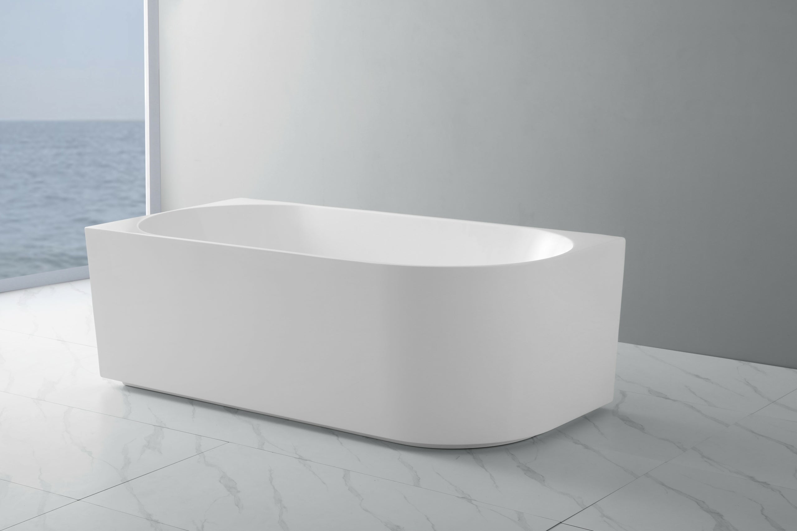 Elvia Left Corner Back To Wall Freestanding Bathtub Matt White (Available in 1500mm And 1700mm)