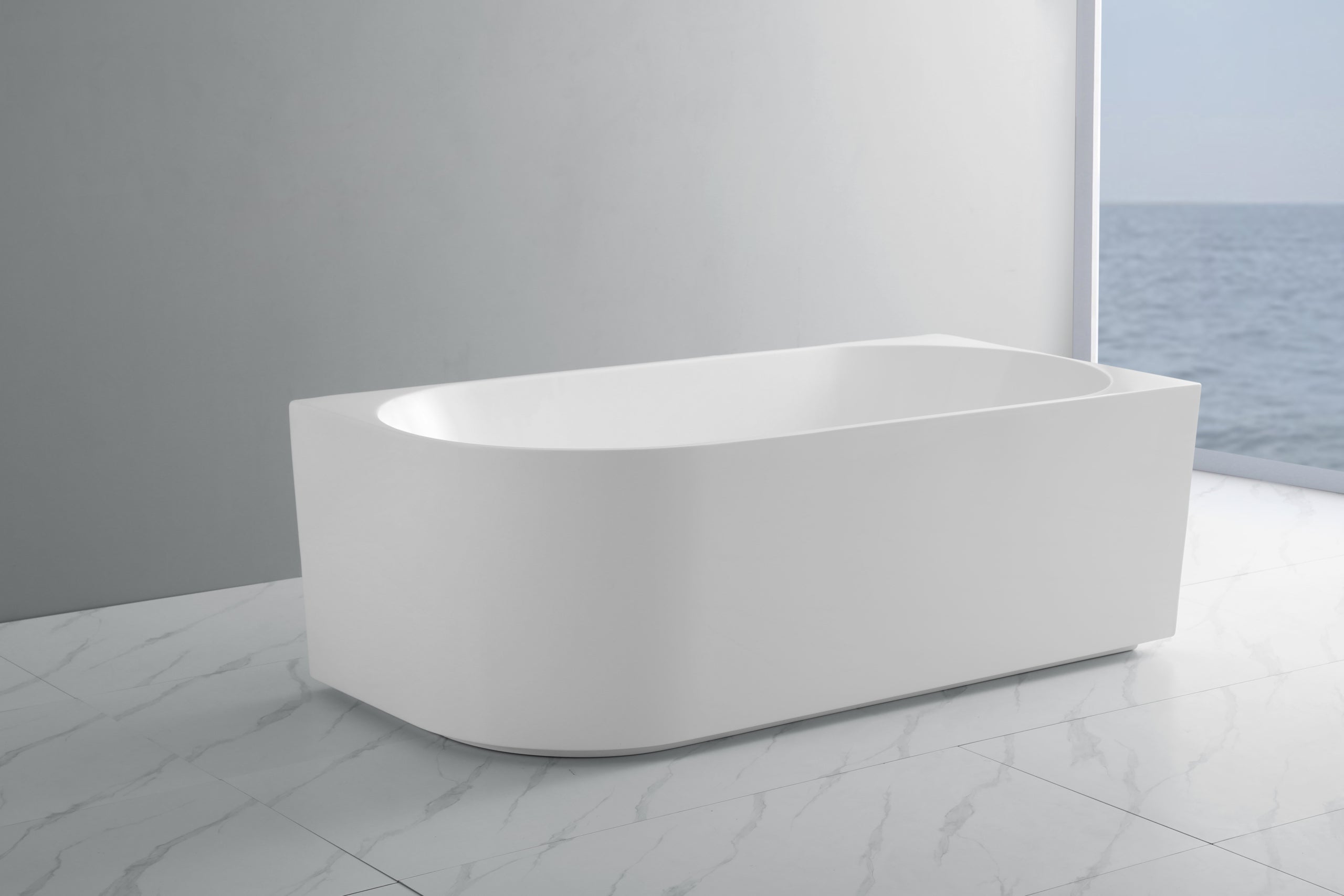 Elvia Right Corner Back To Wall Freestanding Bathtub Matt White (Available in 1500mm And 1700mm)