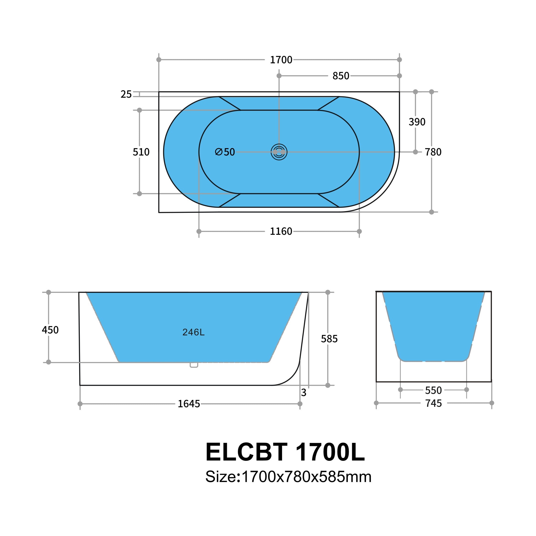 Elvia Left Corner Back To Wall Freestanding Bathtub Matt White (Available in 1500mm And 1700mm)