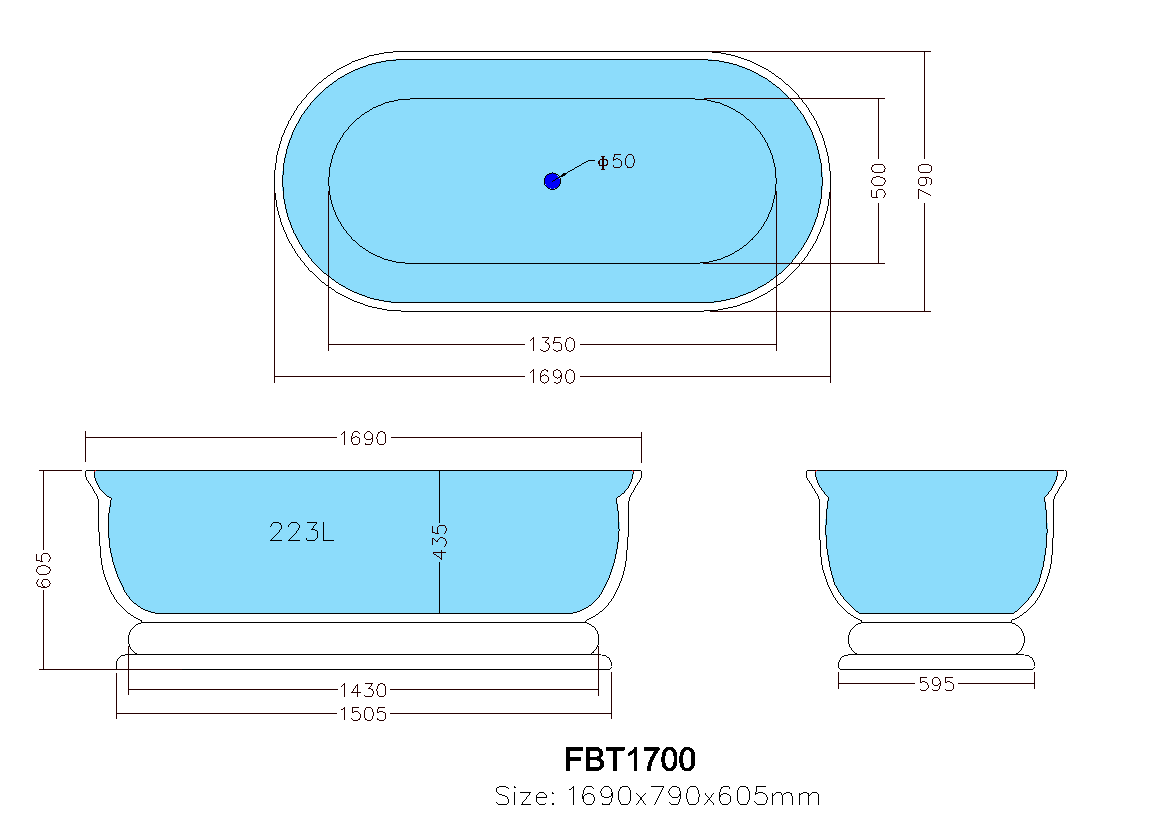 Frenmantle 1700mm Freestanding Bathtub Matt White