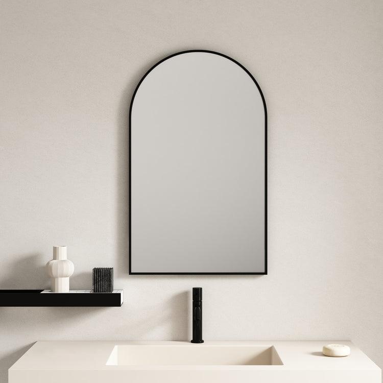 Aluminum Framed ARCH Mirror 600mm – Matt black (New Arrival) - Living and Bathroom