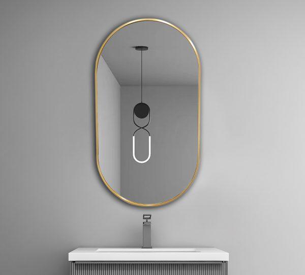 Aluminum Framed Oval Mirror 500mm – Brushed Golden (New Arrival) - Living and Bathroom