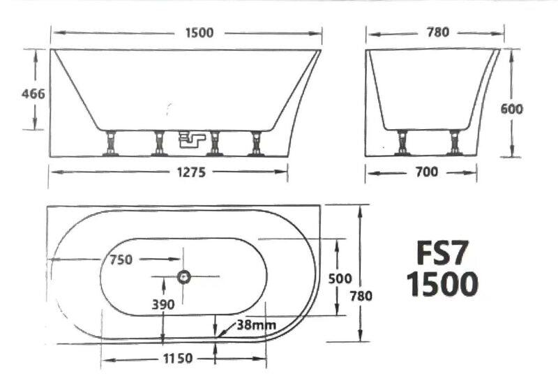 FS7 1500/1700mm Gloss White Rectangle 12 Jets Acrylic Back to Wall Freestanding Spa Bathtub - Living and Bathroom