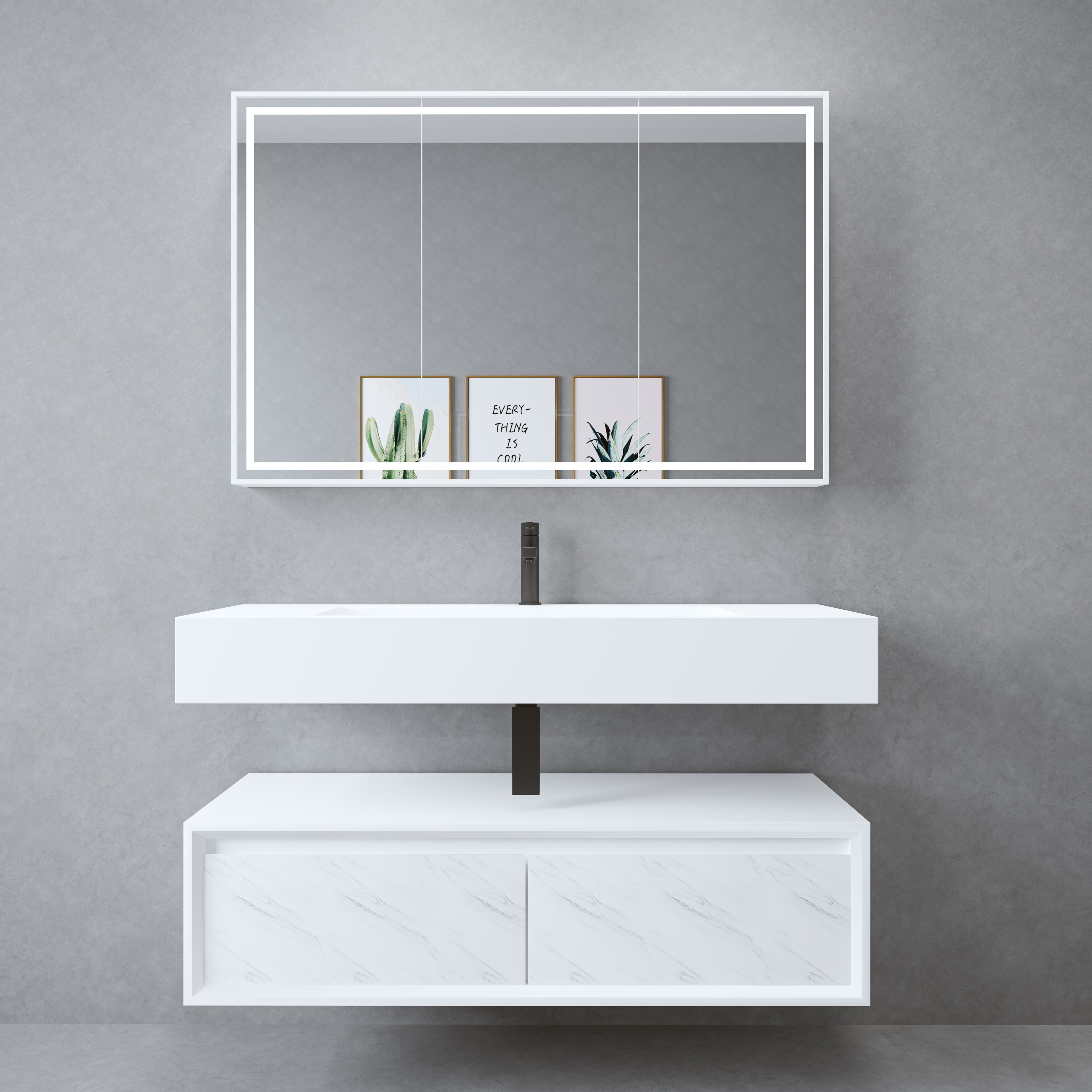 Asha Modern Solid Surface Material Wall Hung Stone Basin With Plywood Cabinet(All Sizes)