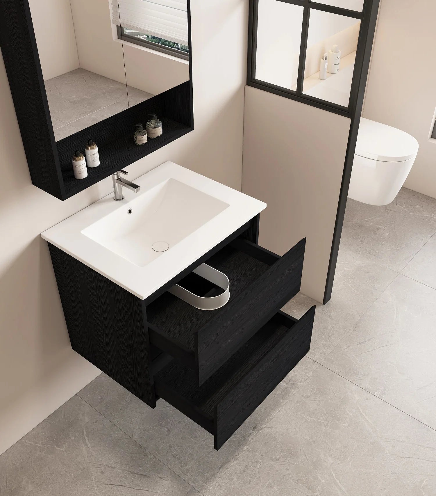 Hera Wallhung Vanity Black Oak