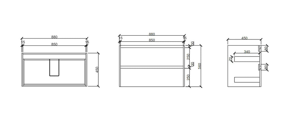 HERA 900mm Wall-Hung Vanity - Black Oak