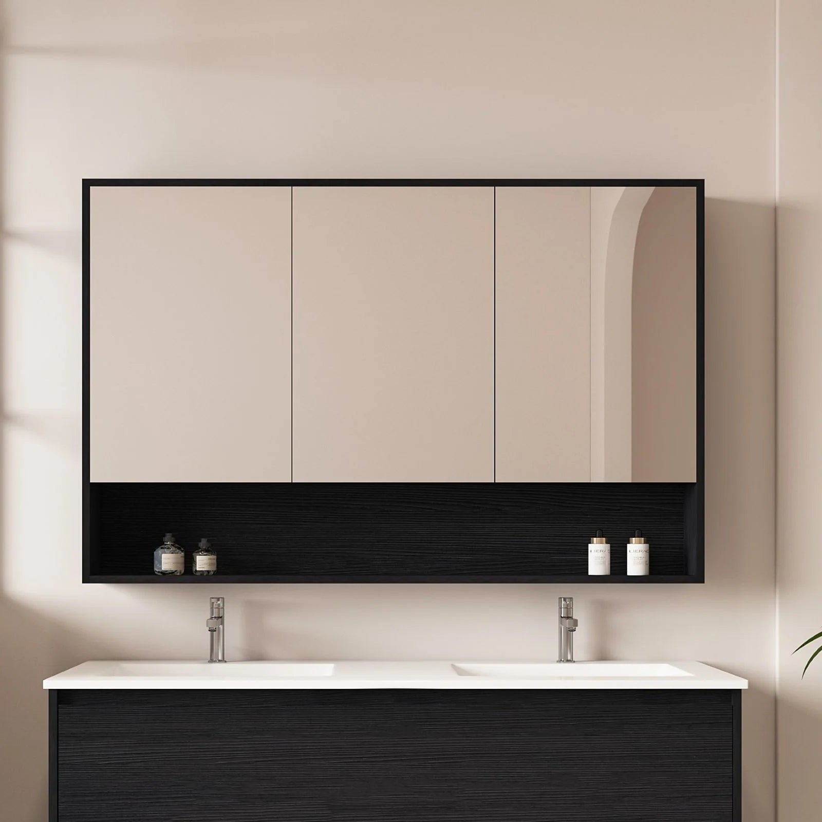 Hera Shaving Cabinet With Open Shelf Black Oak