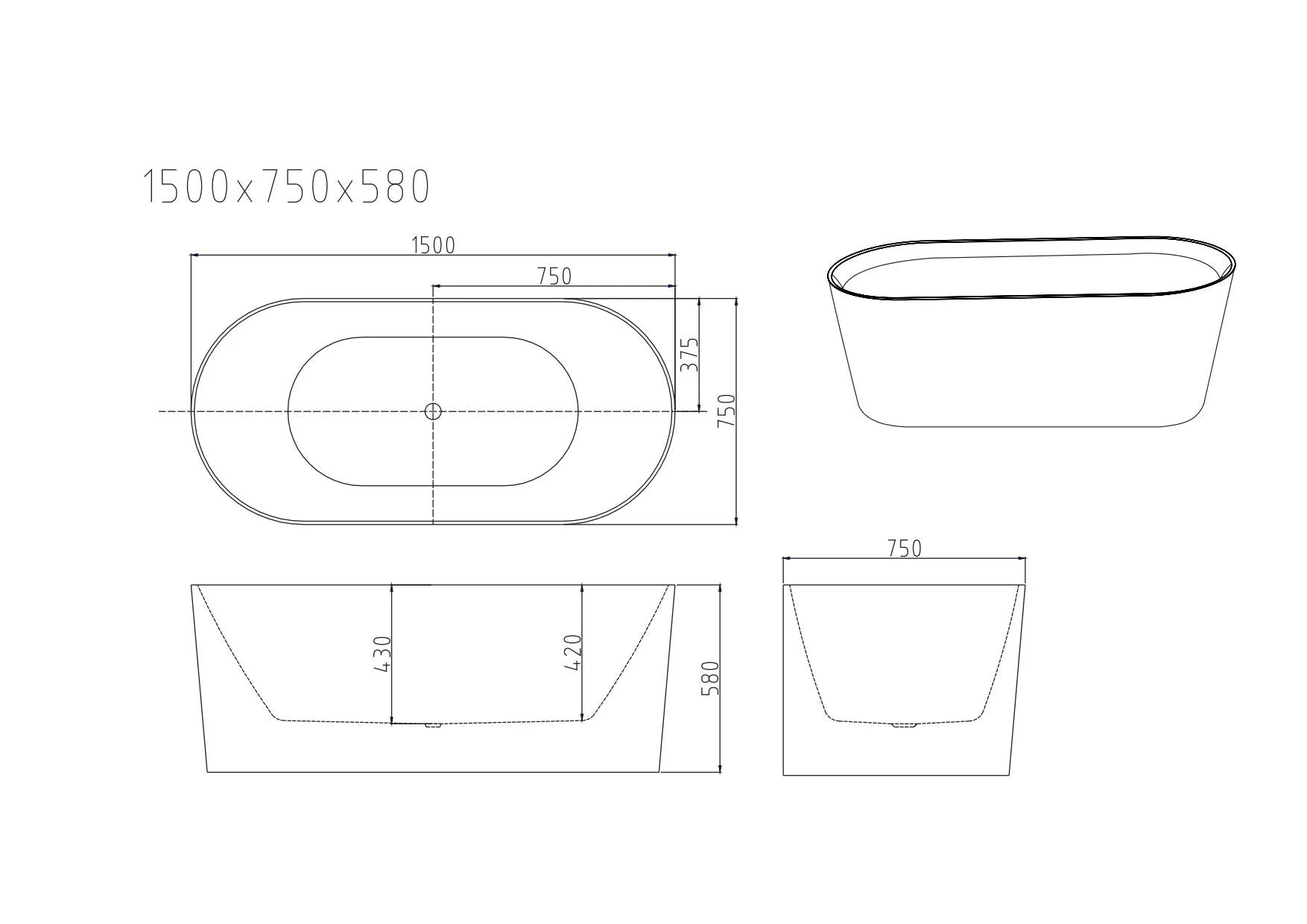 ISEO Ultra-Slim Freestanding Gloss White Bathtub