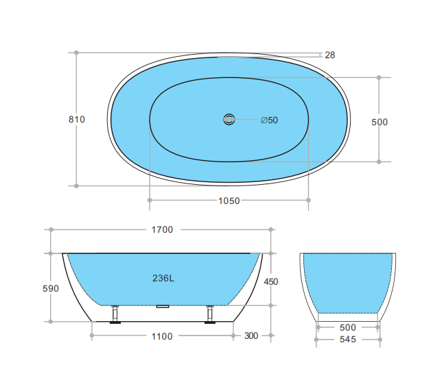 Stella Freestanding Oval Bathtub (Available in 1500mm and 1700mm)