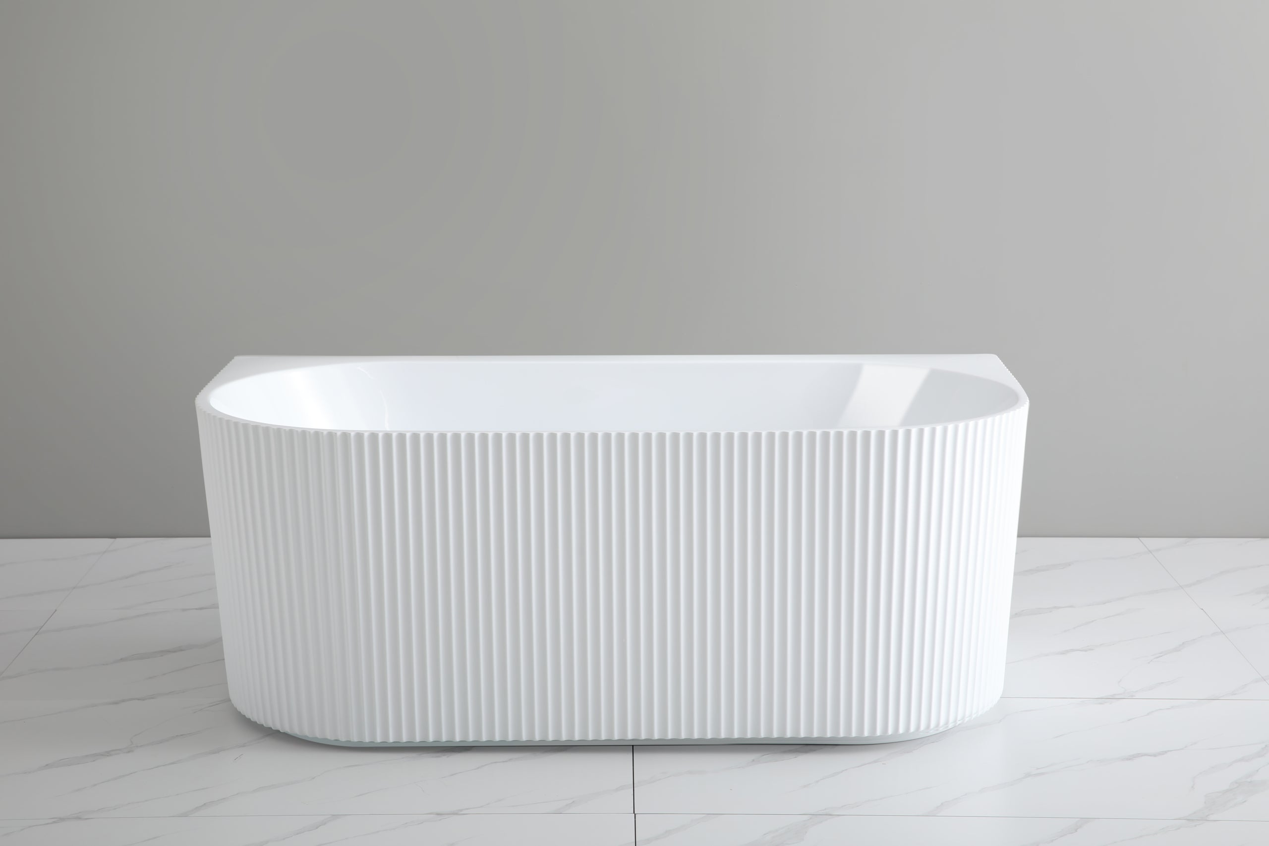 Ceto Bari Groove 1700mm Fluted Oval Freestanding Back to Wall Bathtub Matt White
